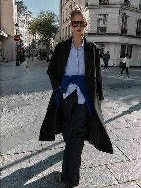 🏙️ZARA🏙️NAVY WOOL STRUCTURED TRENCH PRISTINE!!!